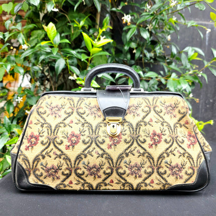 Vintage Tapestry Doctor Bag | Mid-Century Floral Carpet Bag Satchel