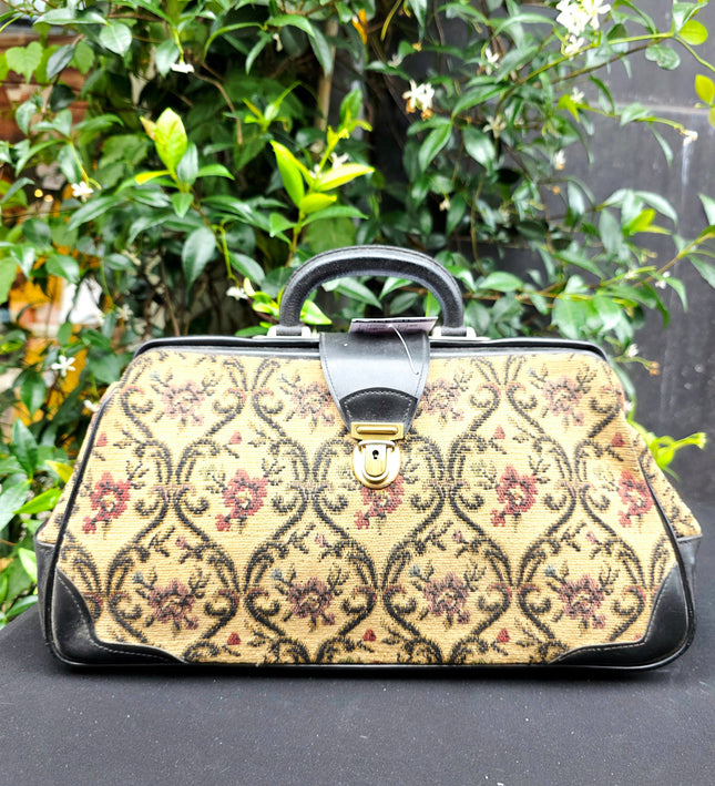 Vintage Tapestry Doctor Bag | Mid-Century Floral Carpet Bag Satchel