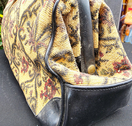 Vintage Tapestry Doctor Bag | Mid-Century Floral Carpet Bag Satchel - Yatva