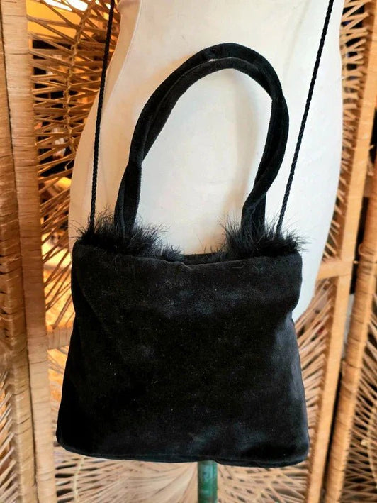 Vintage United Colors Of Benetton Black Velvet Shoulder Bag - Yatva