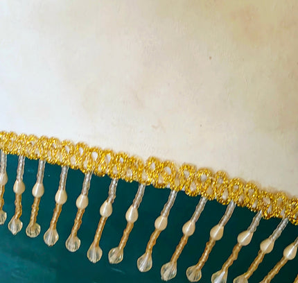 Vintage Victorian Double Scallop Fringed Bead Lamp Shade - Yatva