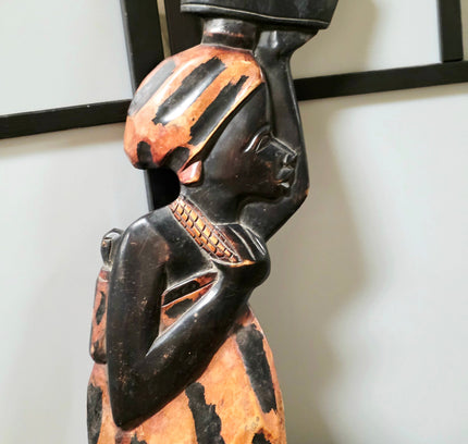 Vintage Vintage African Hand-Carved Wood Wall Sculpture – Traditional "Sweet Mother" Tribal Figurine Art - Yatva