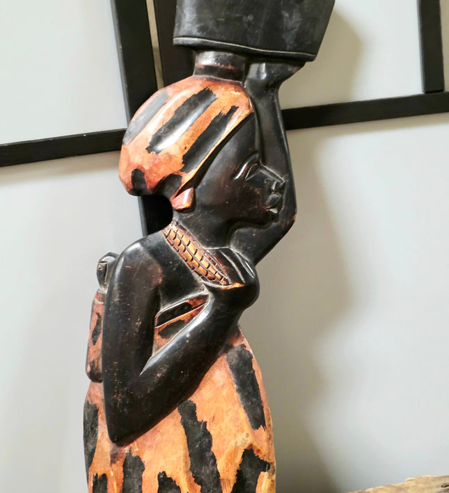 Vintage Vintage African Hand-Carved Wood Wall Sculpture – Traditional "Sweet Mother" Tribal Figurine Art - Yatva