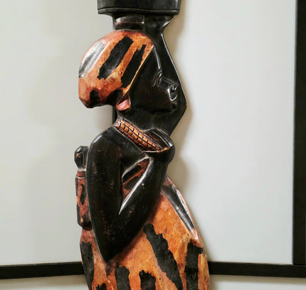 Vintage Vintage African Hand-Carved Wood Wall Sculpture – Traditional "Sweet Mother" Tribal Figurine Art - Yatva