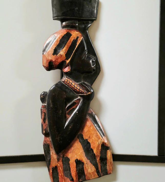 Vintage Vintage African Hand-Carved Wood Wall Sculpture – Traditional "Sweet Mother" Tribal Figurine Art - Yatva