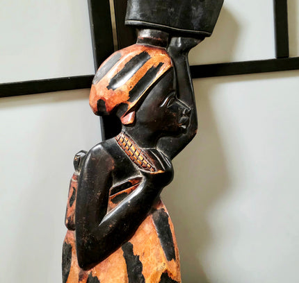 Vintage Vintage African Hand-Carved Wood Wall Sculpture – Traditional "Sweet Mother" Tribal Figurine Art - Yatva
