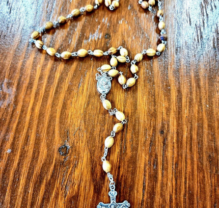 Vintage Wooden Catholic Rosary Necklace - Yatva