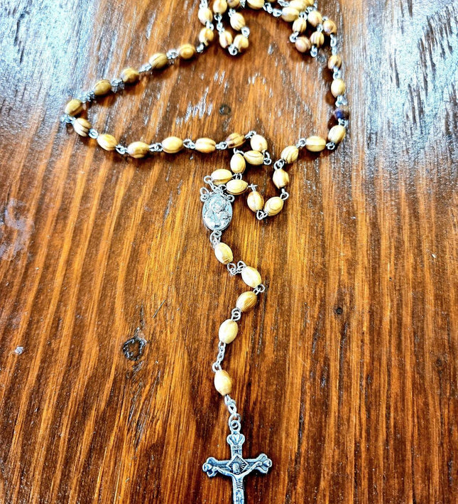 Vintage Wooden Catholic Rosary Necklace - Yatva