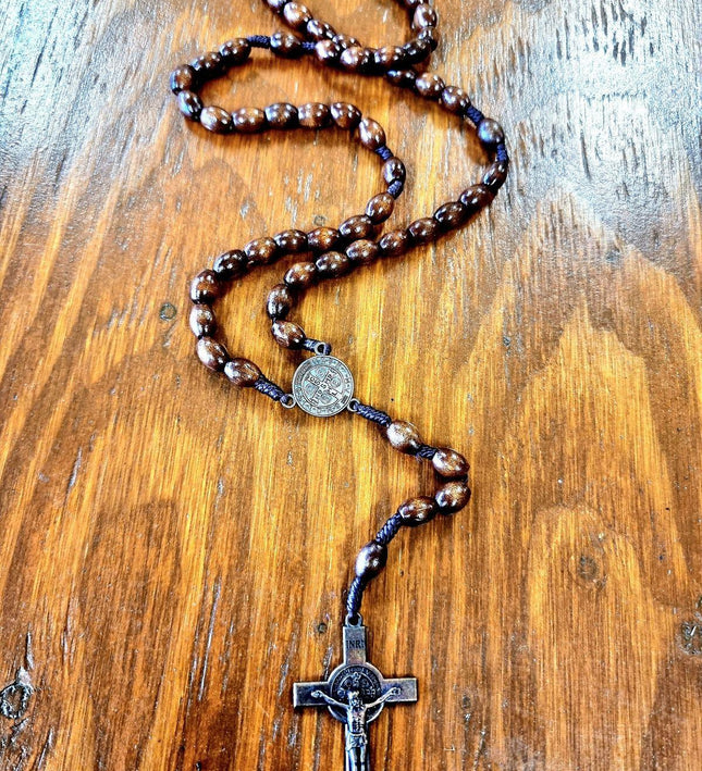Vintage Wooden Catholic Rosary Necklace - Yatva