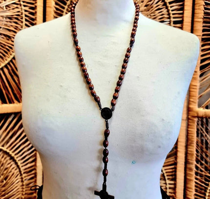 Vintage Wooden Catholic Rosary Necklace - Yatva
