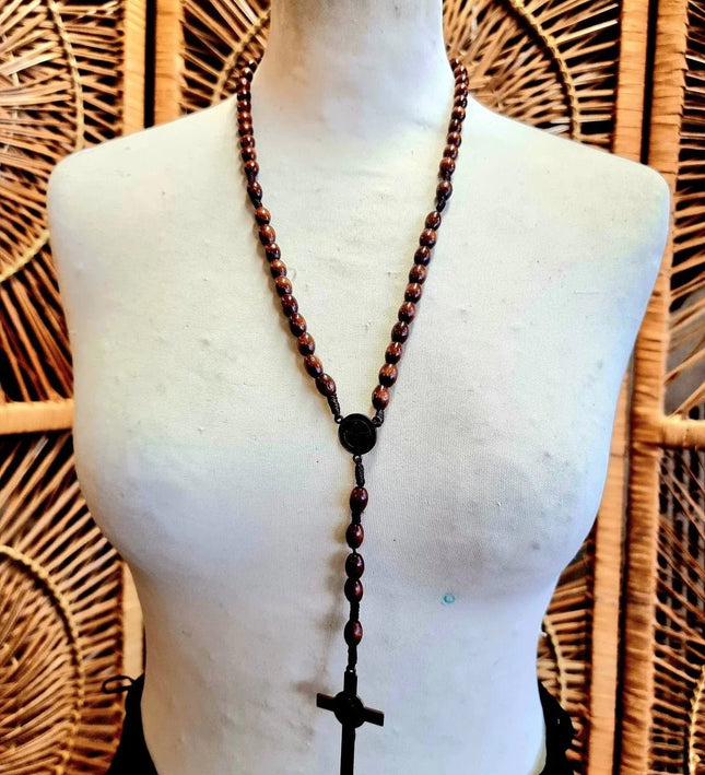 Vintage Wooden Catholic Rosary Necklace - Yatva