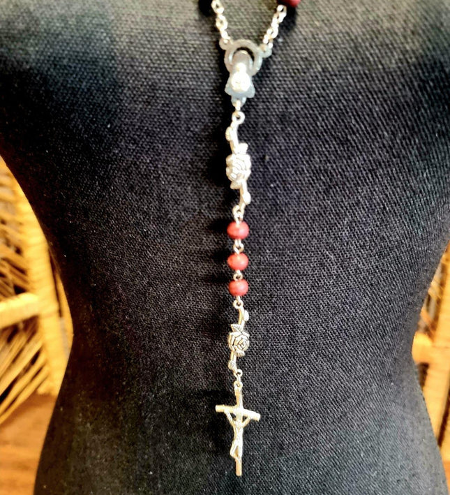 Vintage Wooden Catholic Rosary Necklace - Yatva