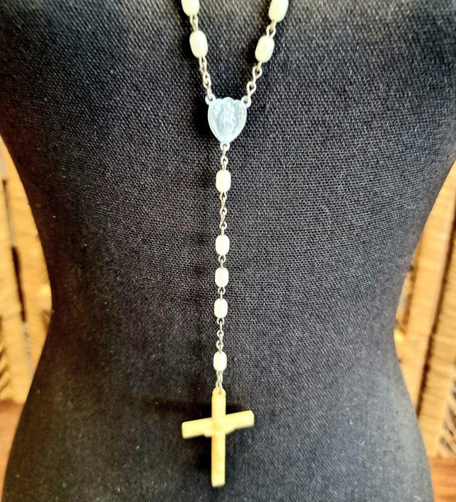 Vintage Wooden Catholic Rosary Necklace - Yatva