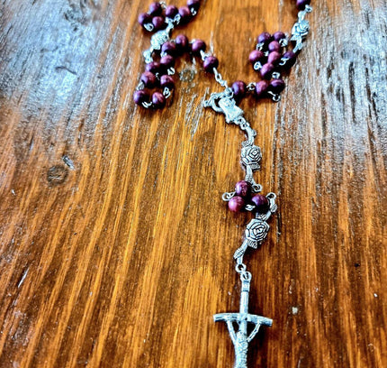 Vintage Wooden Catholic Rosary Necklace - Yatva