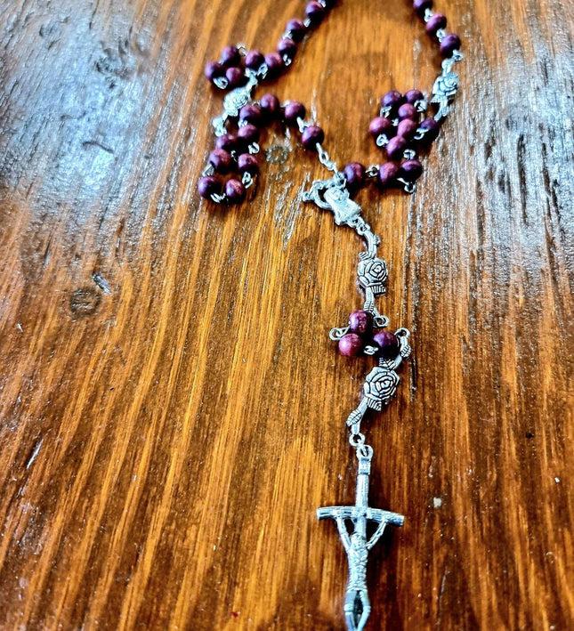 Vintage Wooden Catholic Rosary Necklace - Yatva