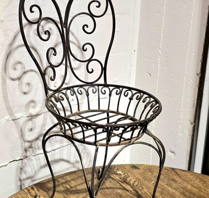 Vintage Wrought Iron Garden Plant Holder Chairs - Yatva