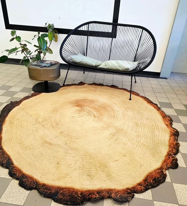 Woody Wood Tree Slice Area Rug by YLdesign (185cm) - Yatva