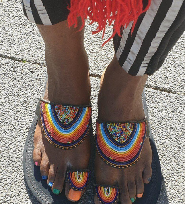 Brand New African Beaded Slippers - Yatva
