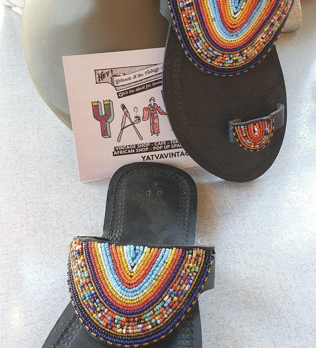 Brand New African Beaded Slippers - Yatva