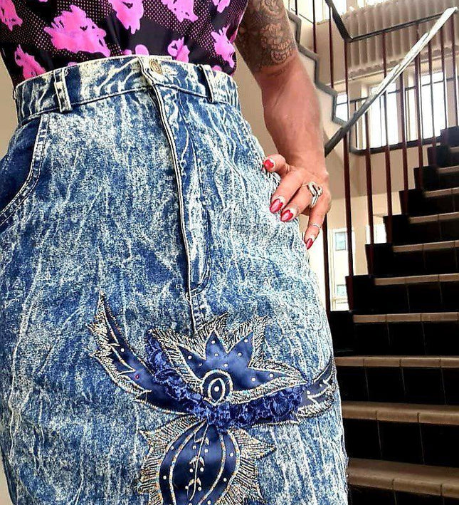 Vintage 80's Stonewash Denim Skirt - Yatva