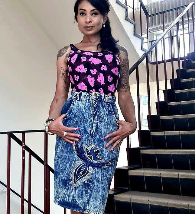 Vintage 80's Stonewash Denim Skirt - Yatva