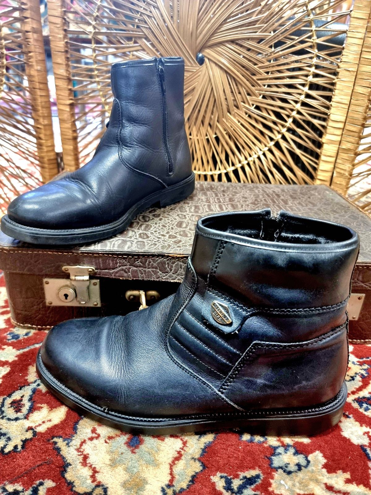 Vintage Green Paper Life Ankle Boots