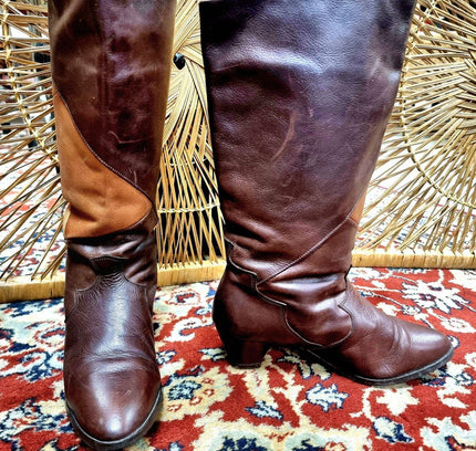 Vintage Leather Patchwork Boots - Yatva