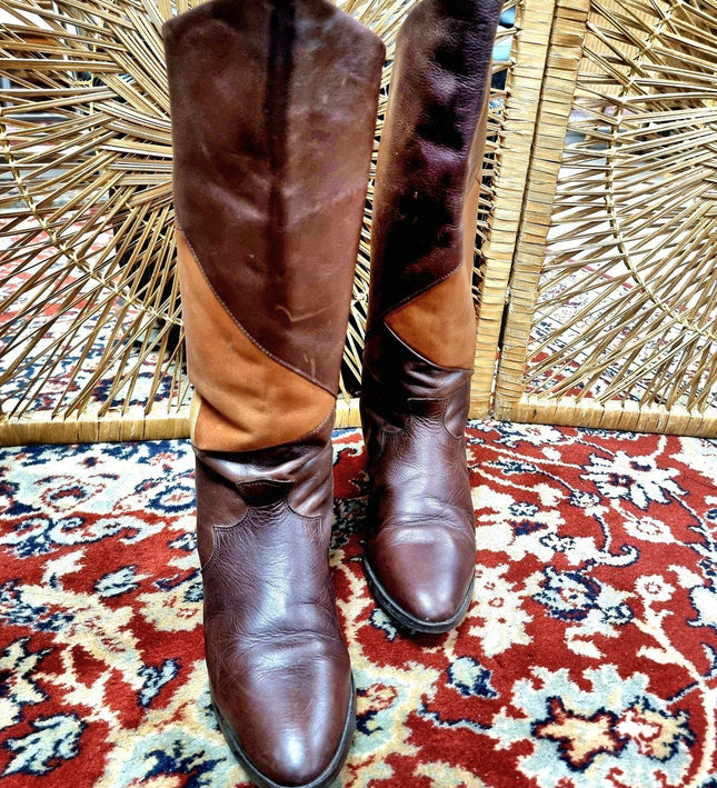 Vintage Leather Patchwork Boots - Yatva