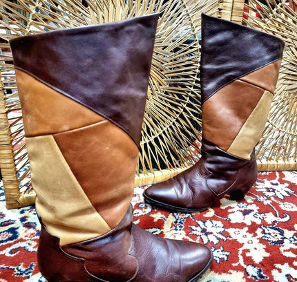 Vintage Leather Patchwork Boots - Yatva