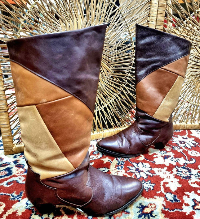 Vintage Leather Patchwork Boots - Yatva