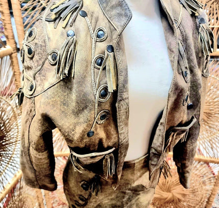 Vintage Leather Skirt Suit - Yatva