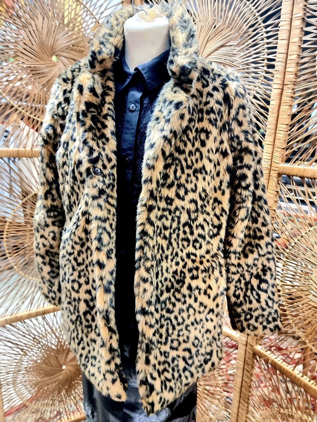 Vintage Leopard Print Faux Fur Coat
