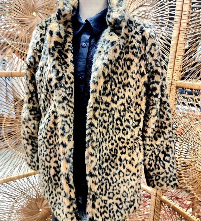Vintage Leopard Print Faux Fur Coat - Yatva